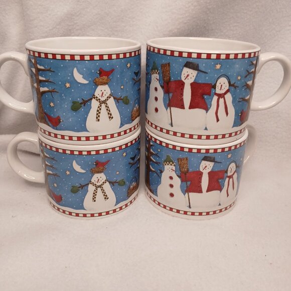 4 Cups and Saucer Sets Sakura Debbie Mumm Vintage 1997 Stoneware Christmas - Picture 13 of 16